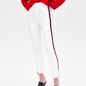 Zara High Rise Size 6 White Denim Jeans Stripes